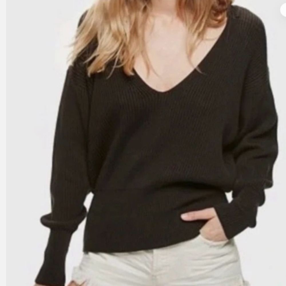 Free People Allure Black V-Neck Sweater